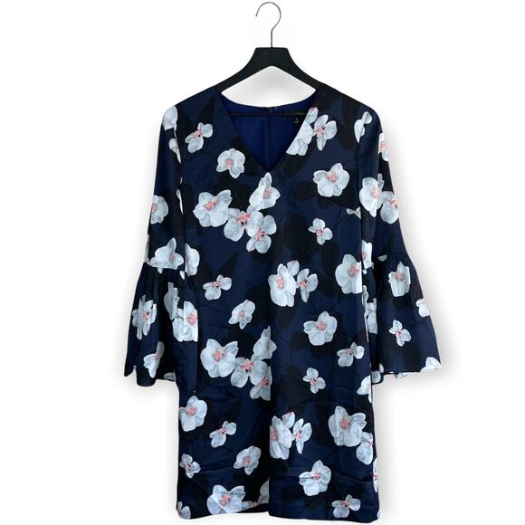 Banana Republic Navy Floral Bell Sleeve Dress Size 2 - Picture 7 of 7